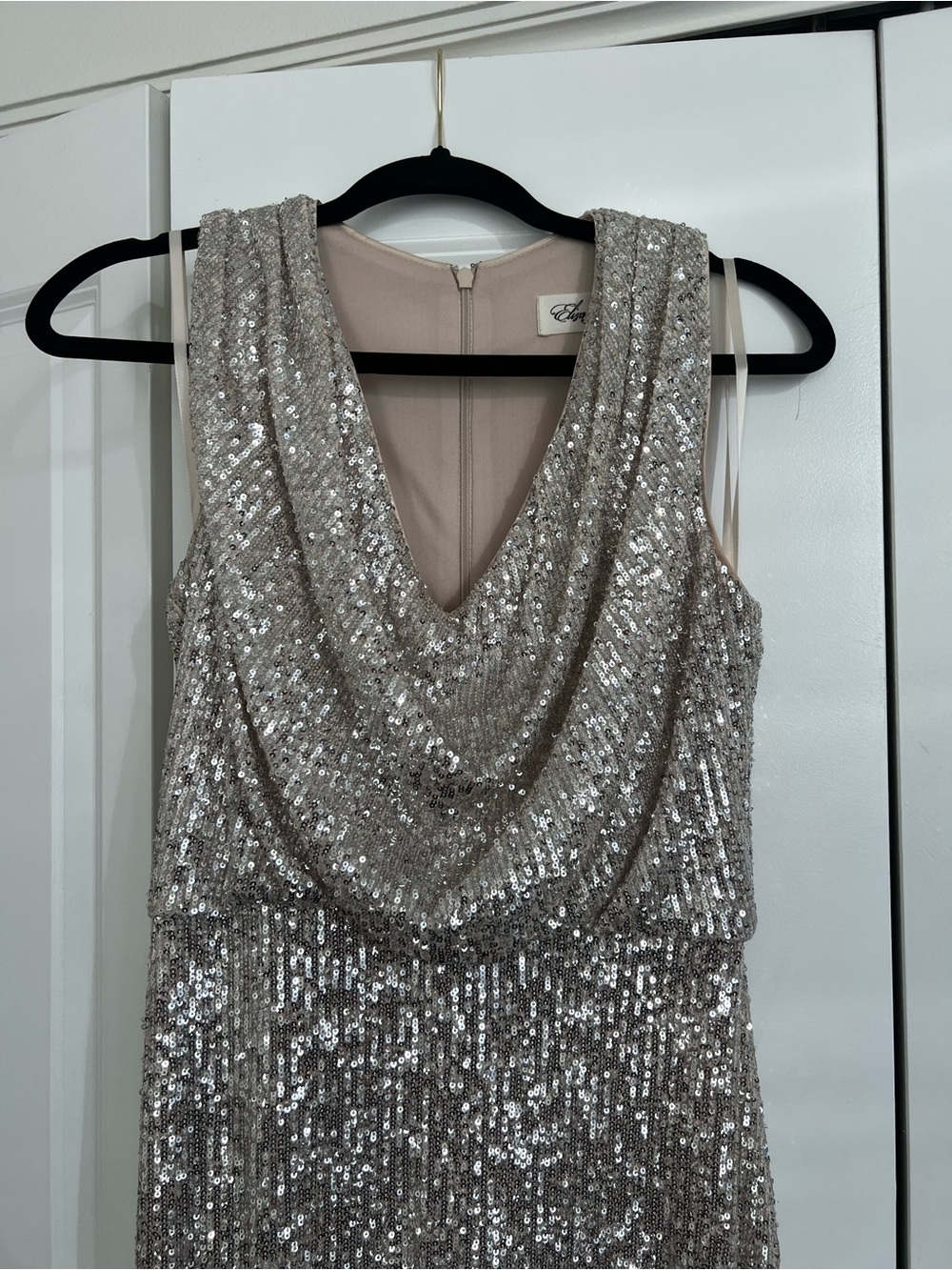 Eliza J Silver Sequin Cowl Neck Dress